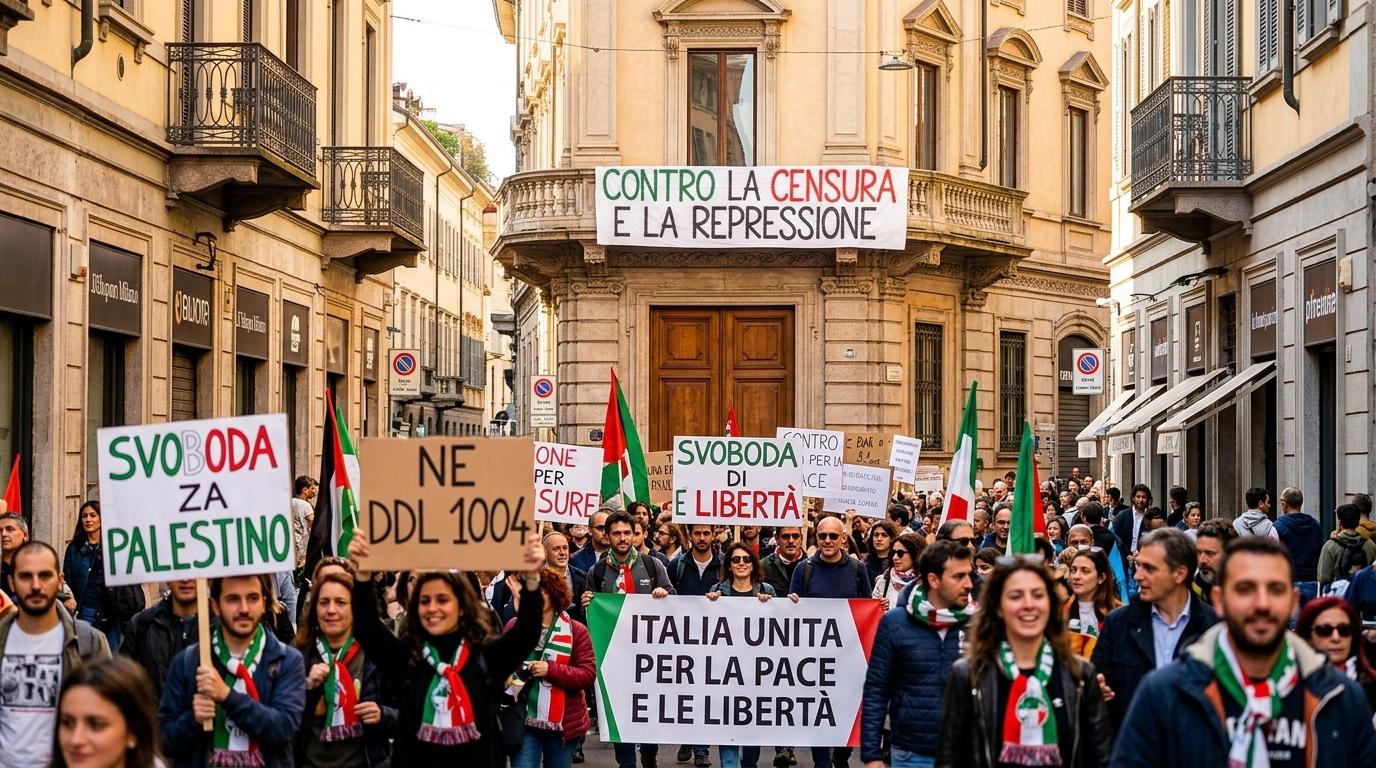 Protesti za Palestino in proti zakonu DDL 1004 v okoli 50 italijanskih mestih