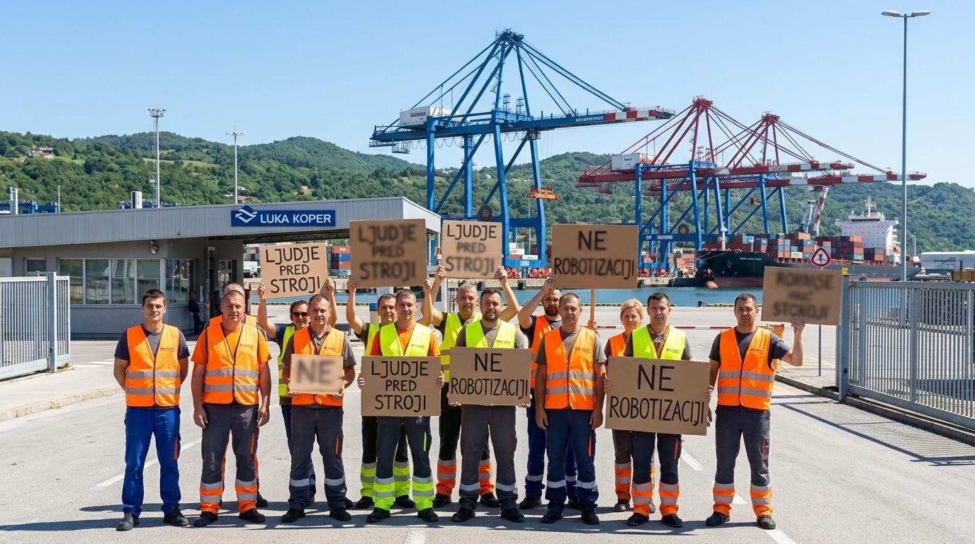 Pristaniški delavci v Kopru na protestu proti avtomatizaciji