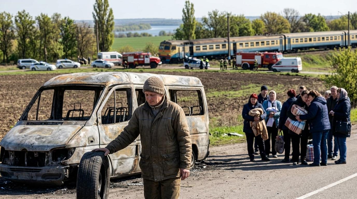 Ruski dron zadel potniški avtobus pri Nikopolu, ubitih pet civilistov