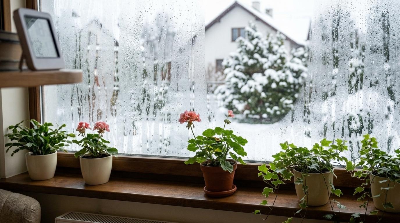 Kondenz na oknih pozimi lahko opozarja na prekomerno vlago