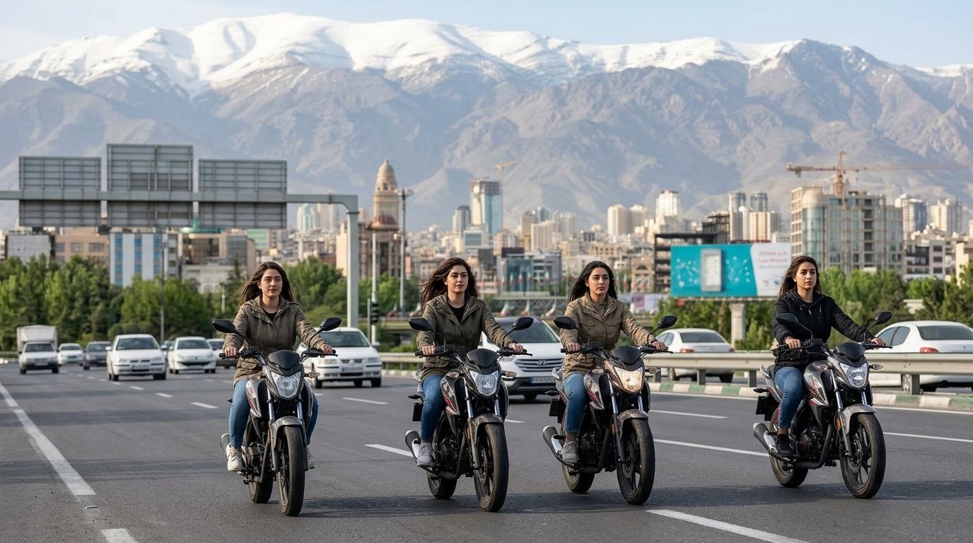 Iranke na motorjih brez rut in dovoljenj na poti Teheran–Rasht