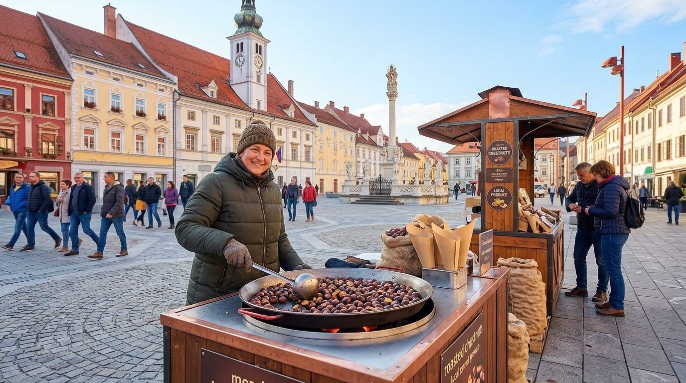 Maribor: Sezona pečenega kostanja na Glavnem trgu že poteka.